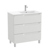 Roca Floor Standing Vanity Unit Pebble Grey / Right Hand Roca Aleyda 800mm Floor Standing Three Drawer Vanity Unit with Basin