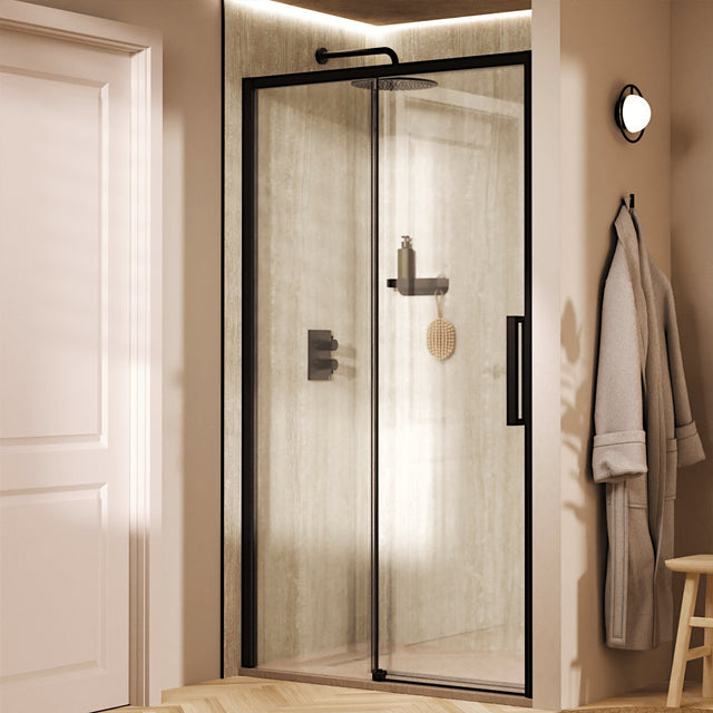 Crosswater Sliding Shower Door Matt Black / 2000 x 1200 Crosswater Asura 8mm Sliding Shower Door