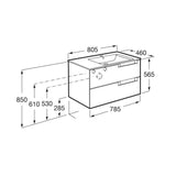Roca Wall Mounted Vanity Unit Roca Aleyda 800mm Wall Mounted Two Drawer Vanity Unit with Basin
