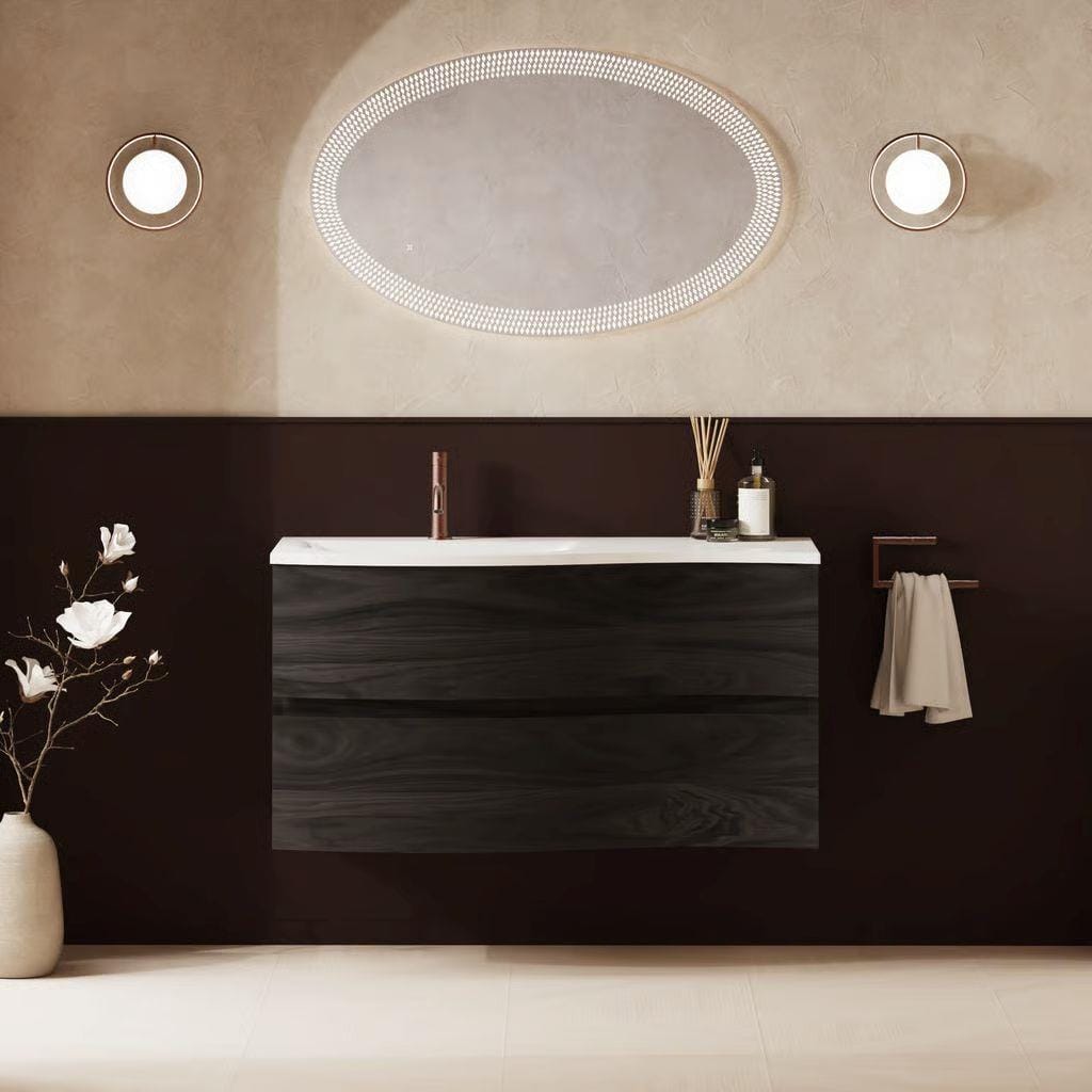 Crosswater Wall Mounted Vanity Unit 1000mm / Grey Ash / Cast Mineral Marble Basin - 1 Tap Hole Crosswater Svelte Wall Hung Vanity Unit with Basin