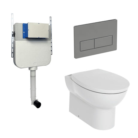 Aquarius Bathrooms Back To Wall Toilet Chrome / Square Aquarius Urbano Rimless Back to Wall Toilet Pack with Cistern, Flush Plate, Soft Closing Seat and Hinge Covers