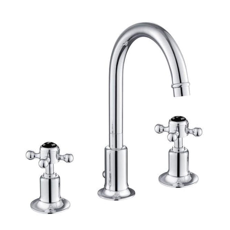 JTP 3 Tap Hole Basin Set Chrome with Black Indices JTP Grosvenor Cross 3 Hole Basin Mixer Tap with Swivel Spout and Pop Up Waste
