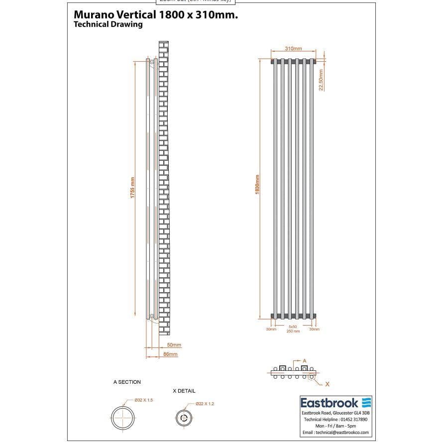 Eastbrook Column Radiator Eastbrook Murano Vertical Designer Radiator in Matt Black