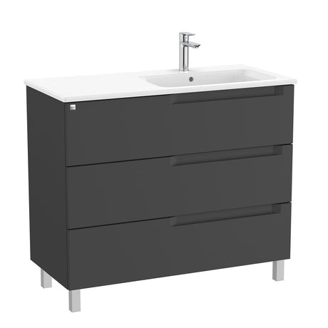 Roca Floor Standing Vanity Unit Matt Black / Right Hand Roca Aleyda 1000mm Floor Standing Three Drawer Vanity Unit with Basin