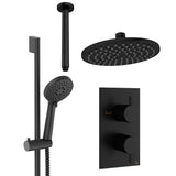 Crosswater Concealed Shower Set Matt Black / Ceiling Arm / 200mm Crosswater Design 2 Handle 2 Outlet Shower Set 4 with Rainfall Head and Slide Rail Kit