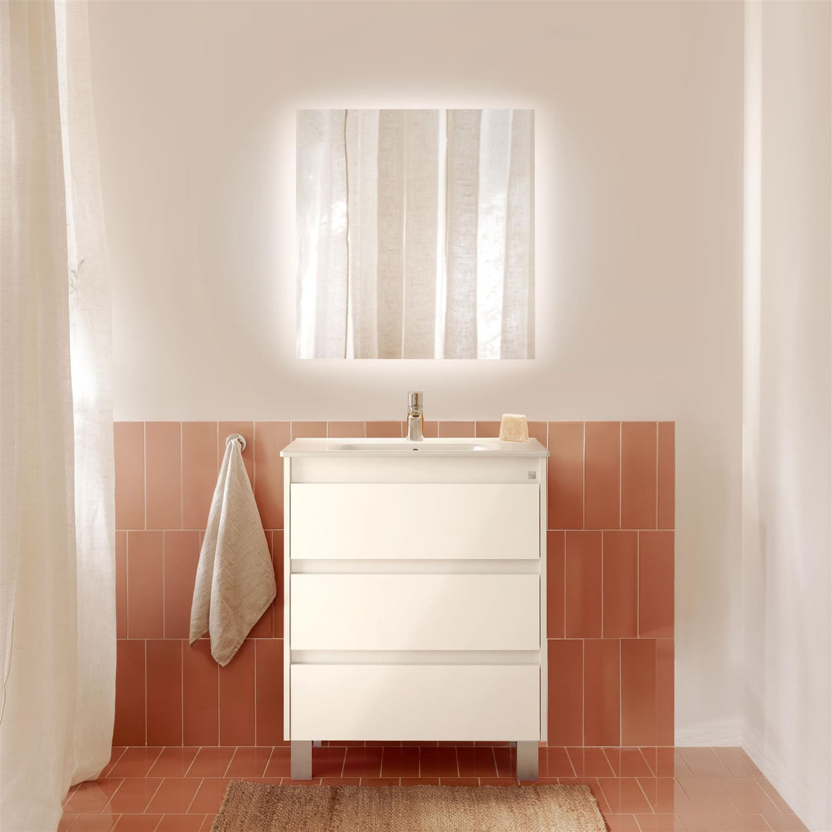 Roca Floor Standing Vanity Unit Gloss White Roca Tenet 700mm Floor Standing Three Drawer Vanity Unit with Basin