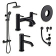 Aquarius Bathrooms Exposed Shower Set Matt Black Aquarius RF-Series Complete Shower Brassware Pack with Basin Mixer, Bath Mixer & Exposed Shower