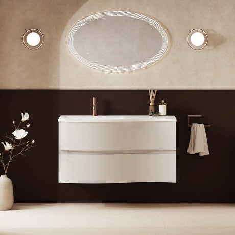 Crosswater Wall Mounted Vanity Unit 1000mm / White Gloss / Cast Mineral Marble Basin - 1 Tap Hole Crosswater Svelte Wall Hung Vanity Unit with Basin