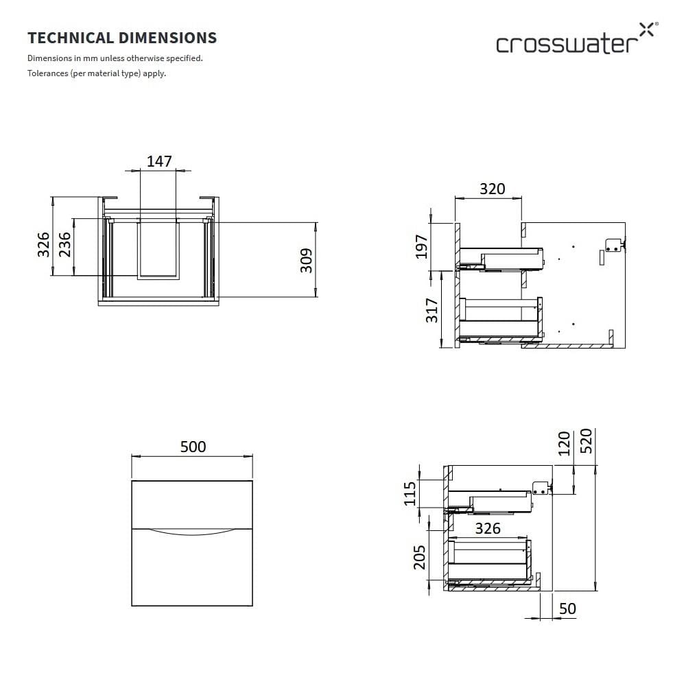 Crosswater Wall Mounted Vanity Unit Crosswater Glide II Wall Mounted Two Drawer Vanity Unit with Basin