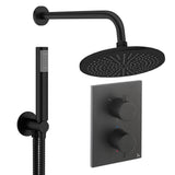 UK Bathroom Store Concealed Shower Set Matt Black / Wall Arm / 300mm Crosswater Crossbox Shower Set 3 - 2 Outlet with Pencil Handset and Fixed Overhead Shower