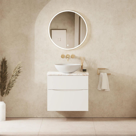 Crosswater Wall Mounted Vanity Unit 600mm / White Gloss / Gold Vein Estatuario Crosswater Glide II Wall Mounted Two Drawer Vanity Unit with Worktop