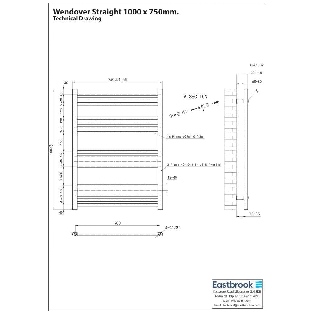 Eastbrook Wendover Straight Heated Towel Rail in Anthracite
