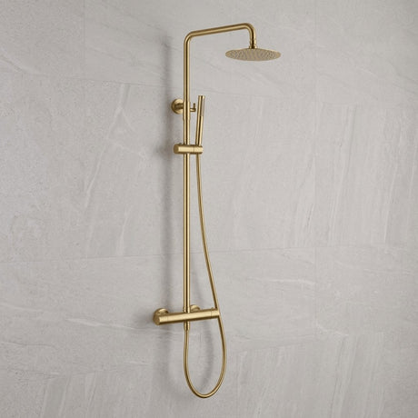 Aquarius Bathrooms Exposed Shower Set Brushed Brass Aquarius RainLux Cool Touch Adjustable Round Exposed Shower Valve and Kit