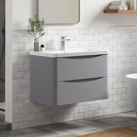 Aquarius Bathrooms Wall Mounted Vanity Unit Grey Aquarius Seren 800mm Wall Mounted Two Drawer Vanity Unit with Basin