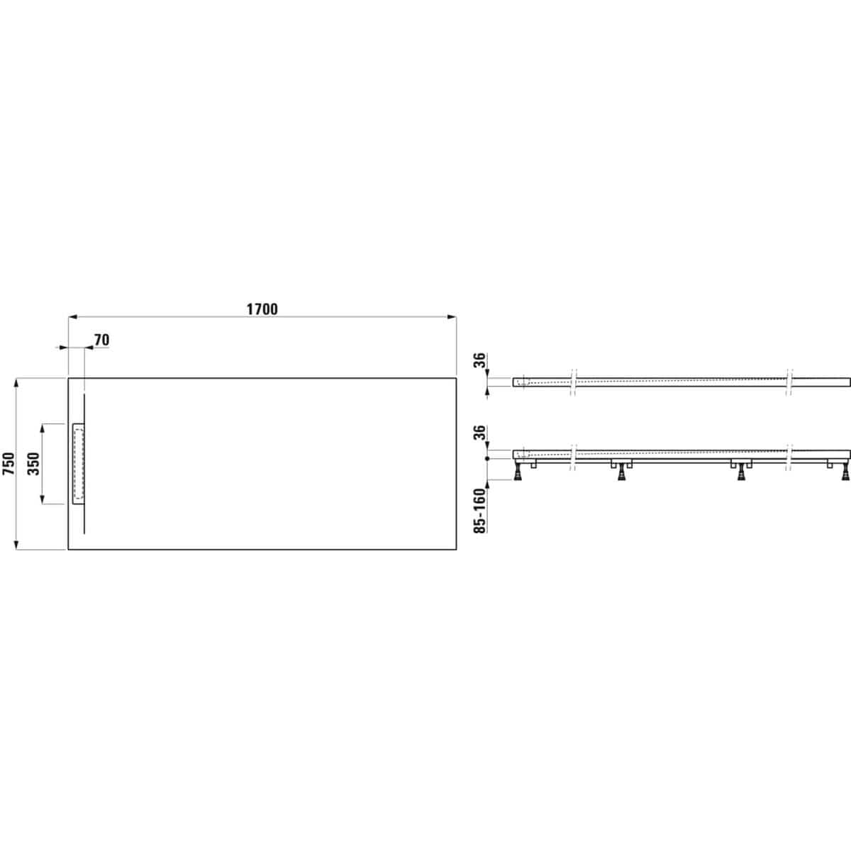 Laufen Marbond Pro S Rectangular Tray with Waste in White