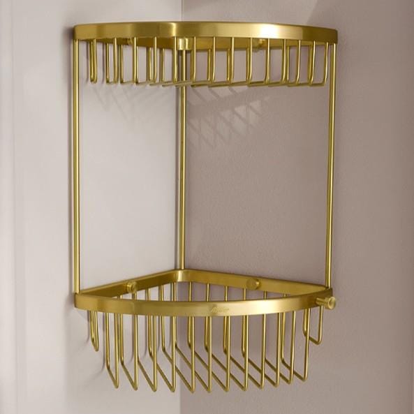 Miller Basket Brushed Brass Miller Signature Two Tier Corner Wire Shower Basket