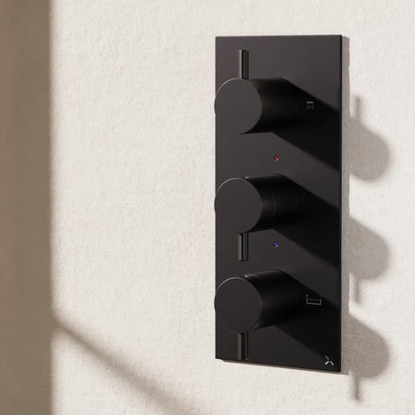 Crosswater Concealed Shower Valve Matt Black Crosswater MPRO 3 Outlet, 3 Handle Portrait Concealed Thermostatic Shower Valve