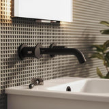 Saneux Wall Mounted Basin Tap Saneux COS 3 Hole Wall Mounted Basin Mixer Tap in Matte Black