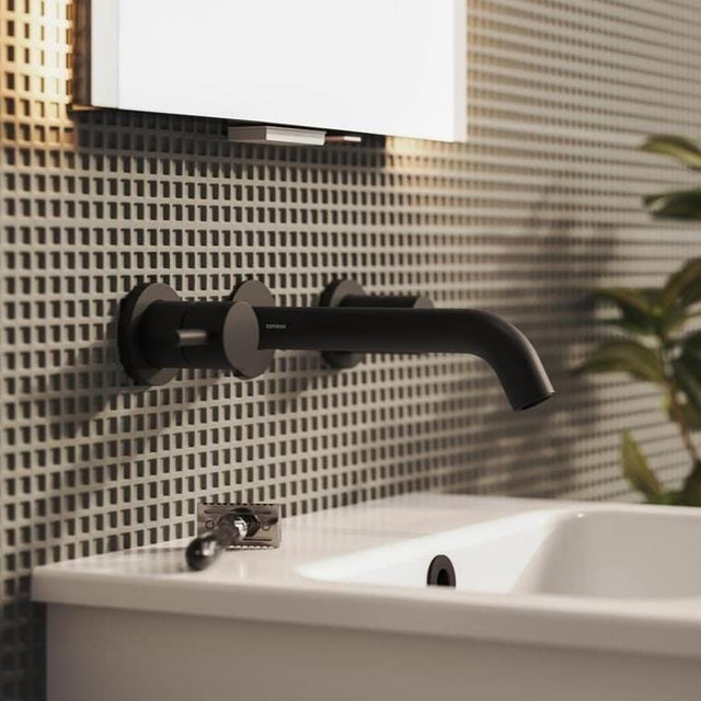 Saneux Wall Mounted Basin Tap Saneux COS 3 Hole Wall Mounted Basin Mixer Tap in Matte Black