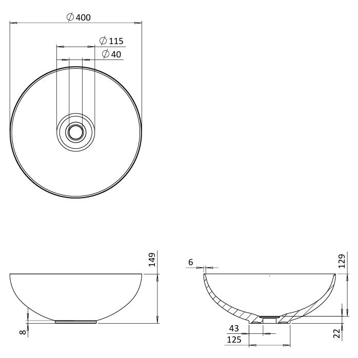 Crosswater Countertop Basin Crosswater Circus 400mm Round Countertop Basin