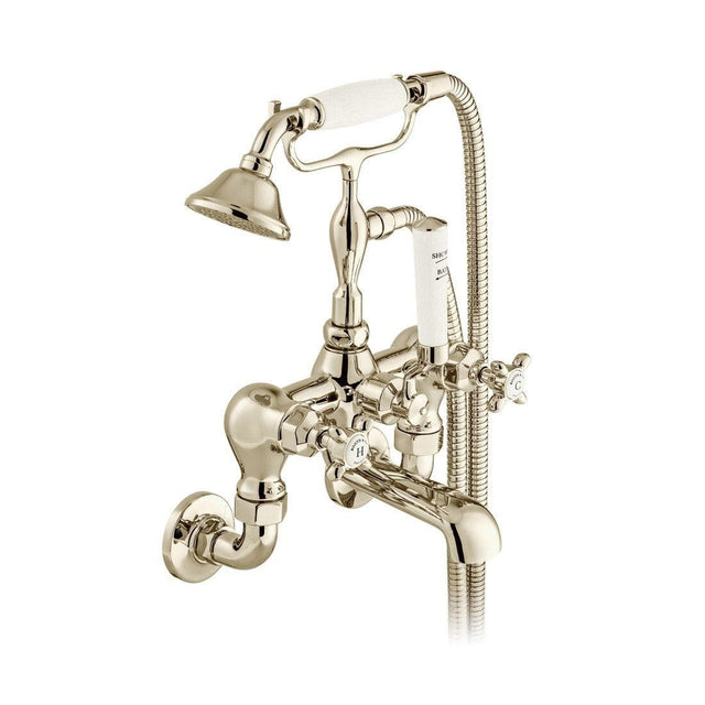 Vado Bath Shower Mixer Bright Nickel Booth & Co. Axbridge Wall Mounted Bath Shower Mixer with Traditional Shower Handset