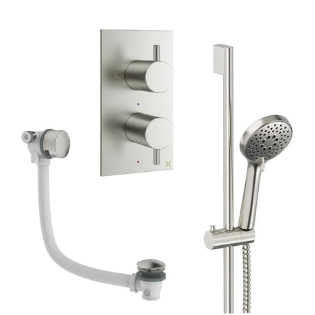 Crosswater Concealed Shower Set Brushed Nickel Crosswater Design 2 Handle 2 Outlet Shower Set 6 with Slide Rail Kit and Overflow Bath Filler