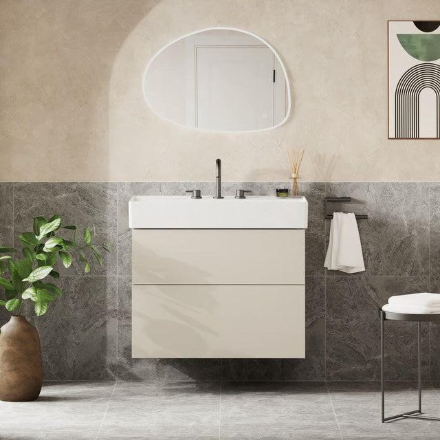 Crosswater Wall Mounted Vanity Unit Warm Stone / 3 Hole Crosswater Avenue 800mm Two Drawer Wall Mounted Vanity Unit with Basin