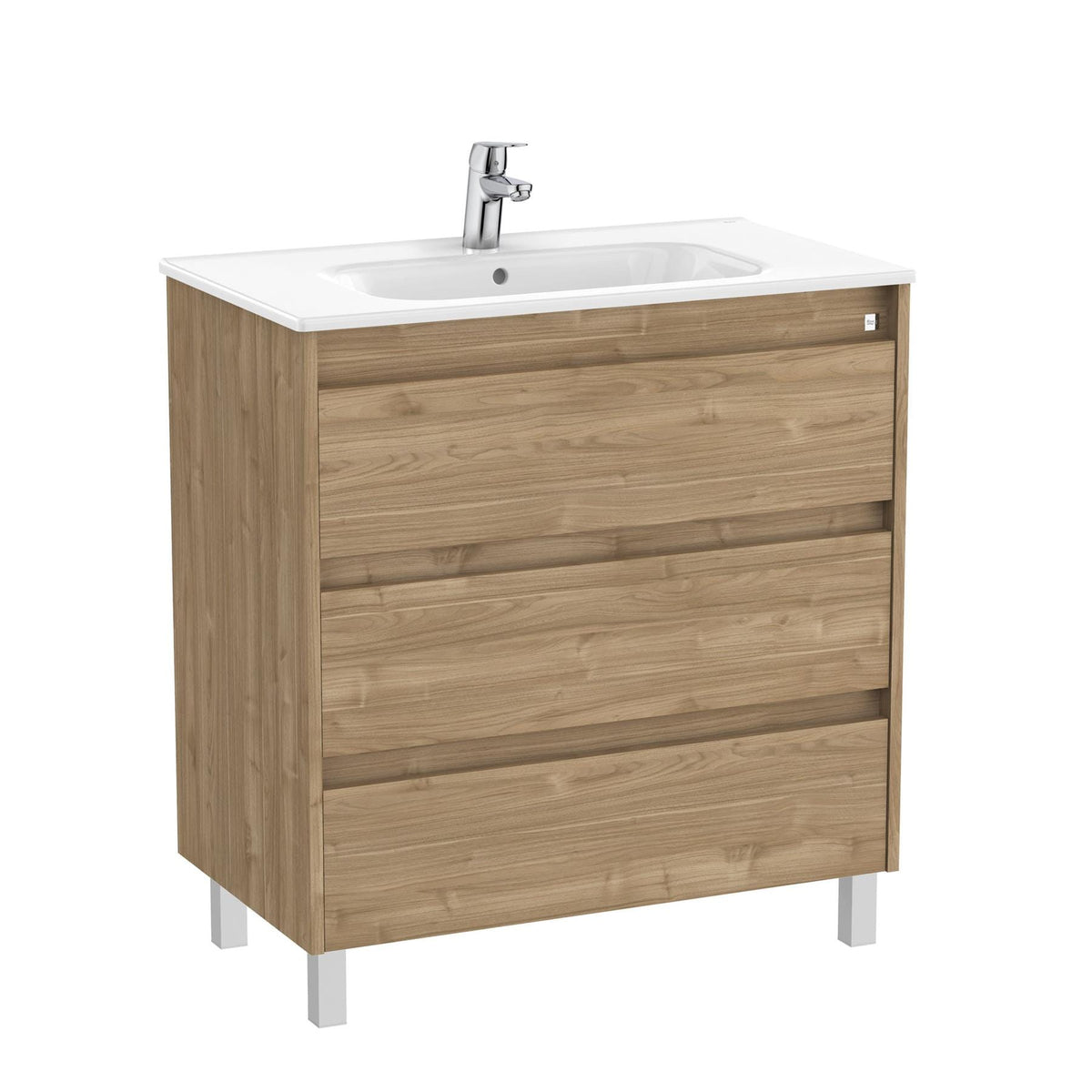 Roca Floor Standing Vanity Unit Walnut Roca Tenet 800mm Floor Standing Three Drawer Vanity Unit with Basin