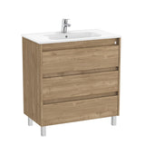 Roca Floor Standing Vanity Unit Walnut Roca Tenet 800mm Floor Standing Three Drawer Vanity Unit with Basin