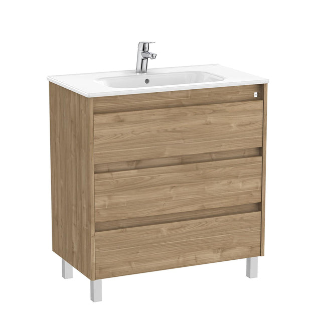Roca Floor Standing Vanity Unit Walnut Roca Tenet 800mm Floor Standing Three Drawer Vanity Unit with Basin