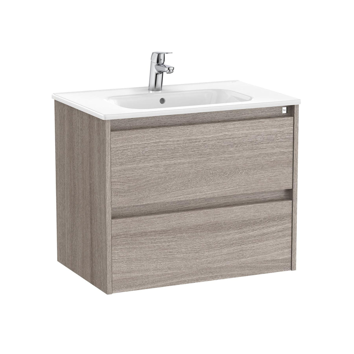 Roca Wall Mounted Vanity Unit City Oak Roca Tenet 700mm Wall Mounted Two Drawer Vanity Unit with Basin
