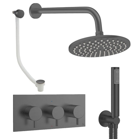 Crosswater Concealed Shower Set Slate / Wall Arm / 200mm Crosswater Design 3 Handle 3 Outlet Shower and Bath Filler Set 8
