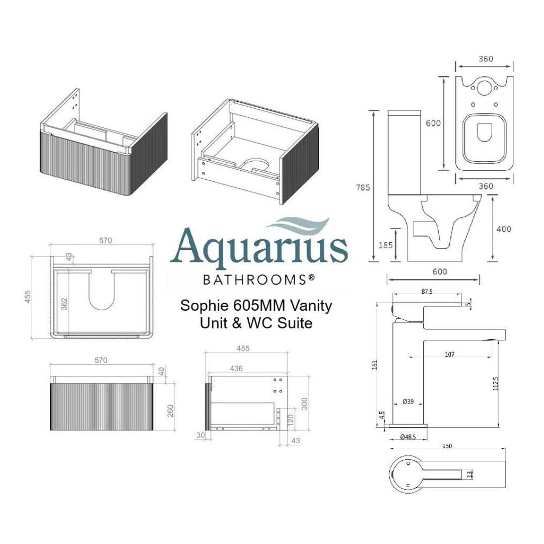 Aquarius Bathrooms Suites Aquarius Sophie 605mm Wall Hung Vanity Unit, Close Coupled Toilet, Tap and Fittings Bundle