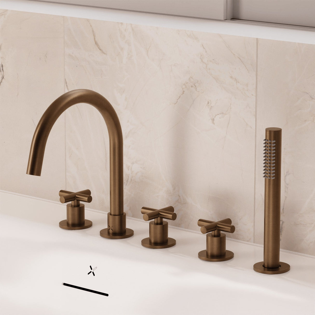 Crosswater 5 Tap Hole Bath Set Brushed Bronze Crosswater MPRO Crosshead 5 Hole Bath and Shower Mixer with Shower Set