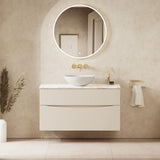 Crosswater Wall Mounted Vanity Unit 1000mm / Warm Stone / Gold Vein Estatuario Crosswater Glide II Wall Mounted Two Drawer Vanity Unit with Worktop