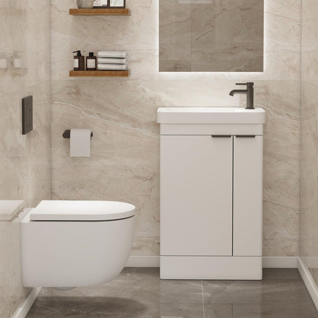 Imex Cloakroom Vanity Unit Matt White Imex Luna 550mm Floor Standing Double Door Cloakroom Vanity Unit with Basin