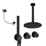 UK Bathroom Store Concealed Shower Set Matt Black / Ceiling Arm / 200mm Crosswater Module Shower Set 9 - 3 Outlet with Pencil Handset, Overhead Shower and Overflow Filler