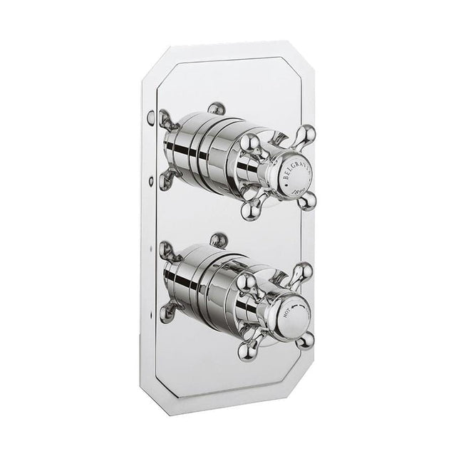 Crosswater Concealed Shower Valve Crosswater Belgravia Crosshead 3 Outlet, 2 Handle Vertical Concealed Thermostatic Shower Valve in Chrome