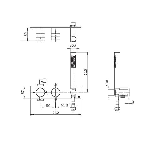 Crosswater Concealed Shower Valve Crosswater MPRO 2 Outlet, 2 Handle Horizontal Concealed Thermostatic Shower Valve with Handset