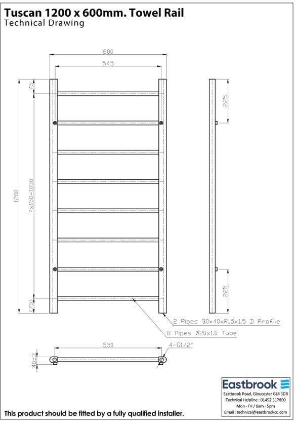 Eastbrook Ladder Rail Eastbrook Tuscan Round Heated Towel Rail in Chrome