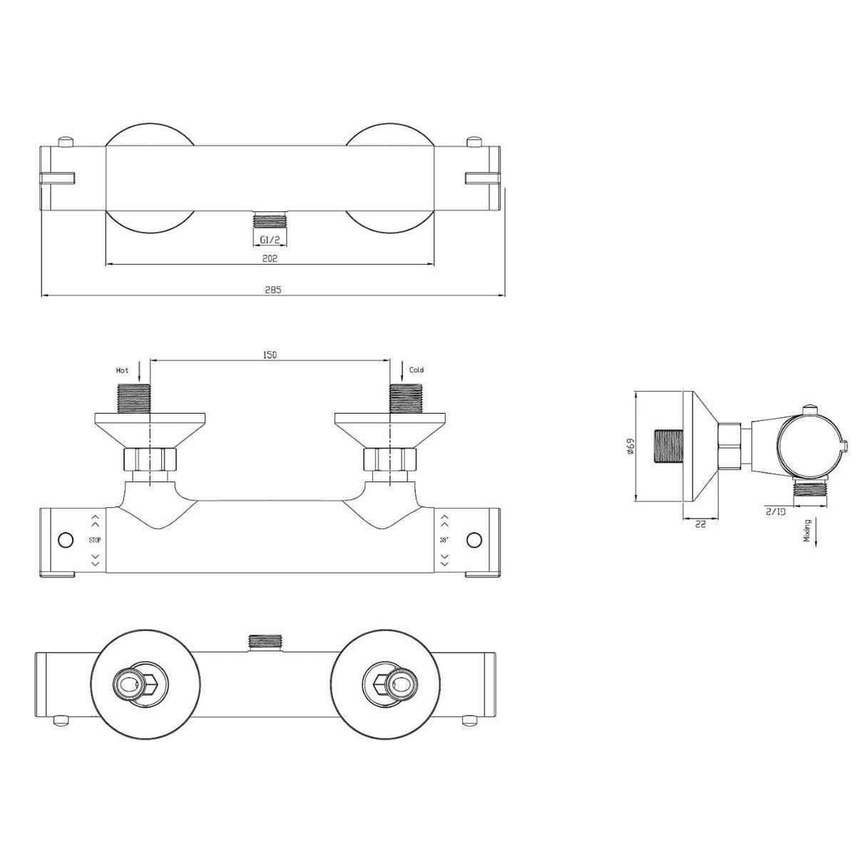 Crosswater Exposed Shower Valve Crosswater Kai Exposed Thermostatic Shower Valve in Chrome