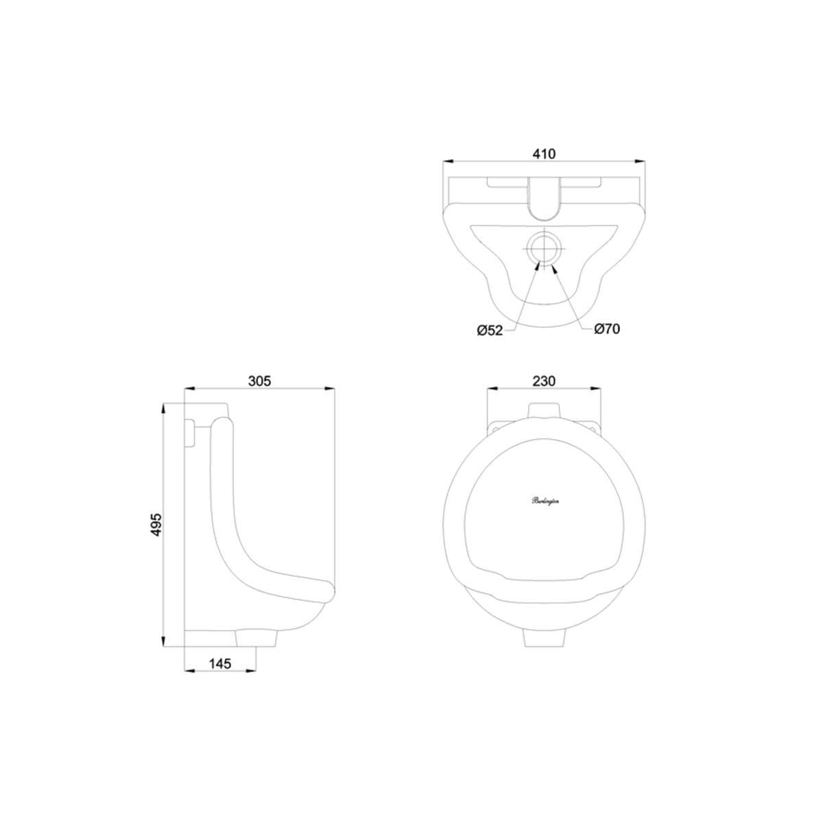 Burlington Urinal Burlington Traditional Garrick Urinal with Bracket in White