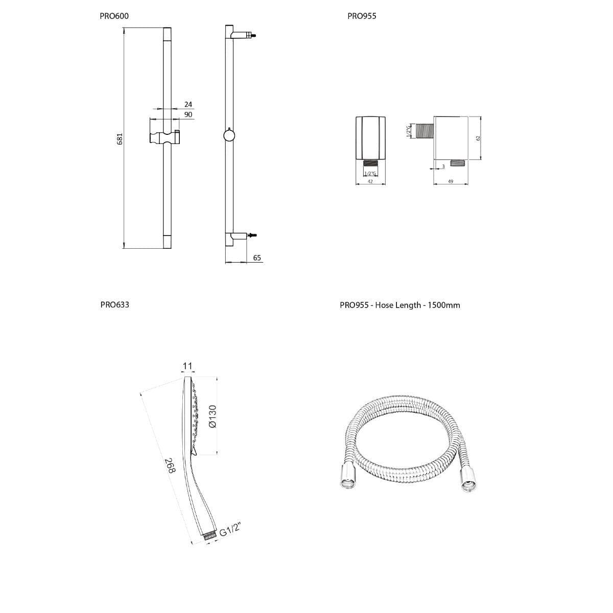 Crosswater Shower Riser Rail Crosswater MPRO Slider Rail with Shower Kit