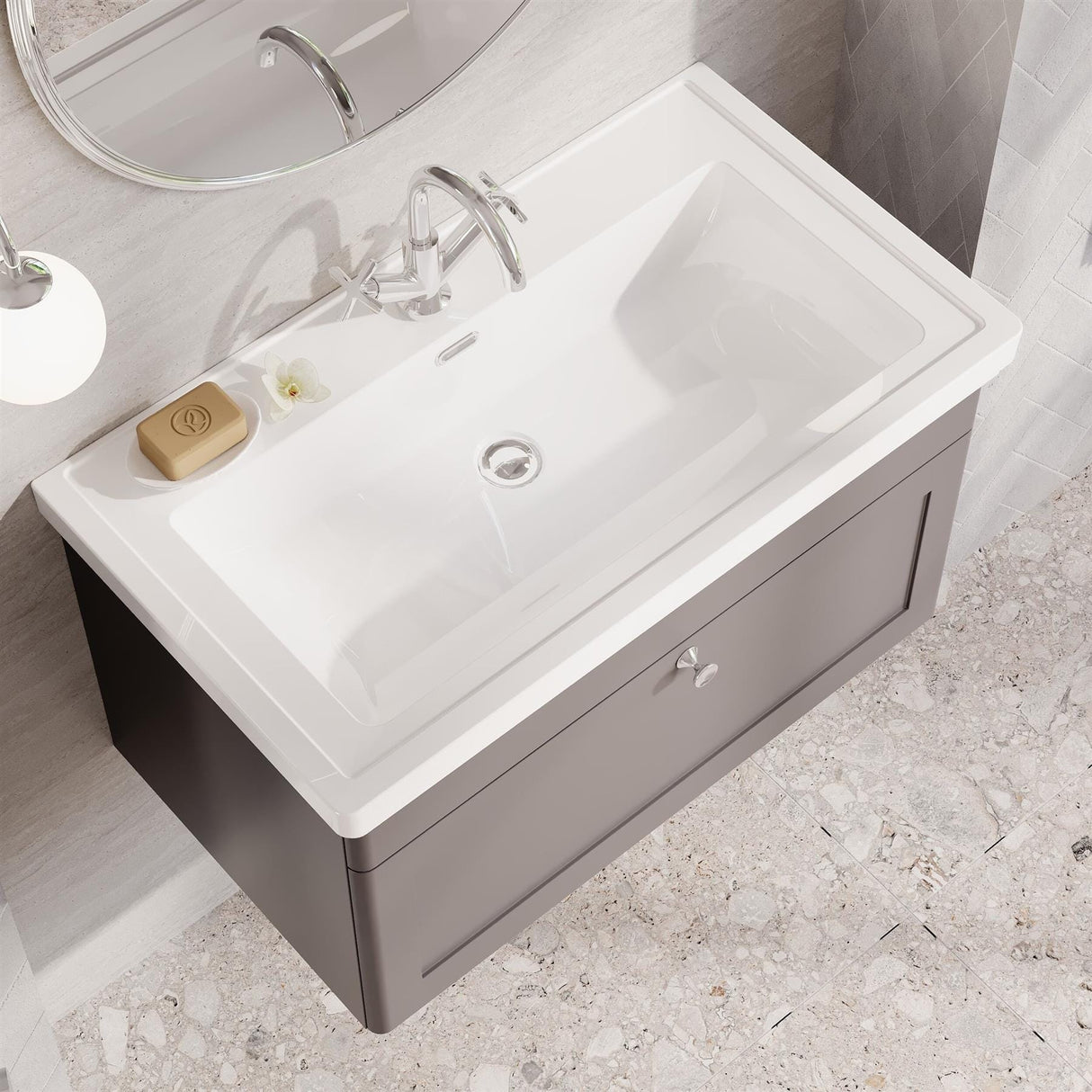 Aquarius Bathrooms Wall Mounted Vanity Unit Aquarius Leighton 800mm Wall Mounted  One Drawer Vanity Unit with Basin