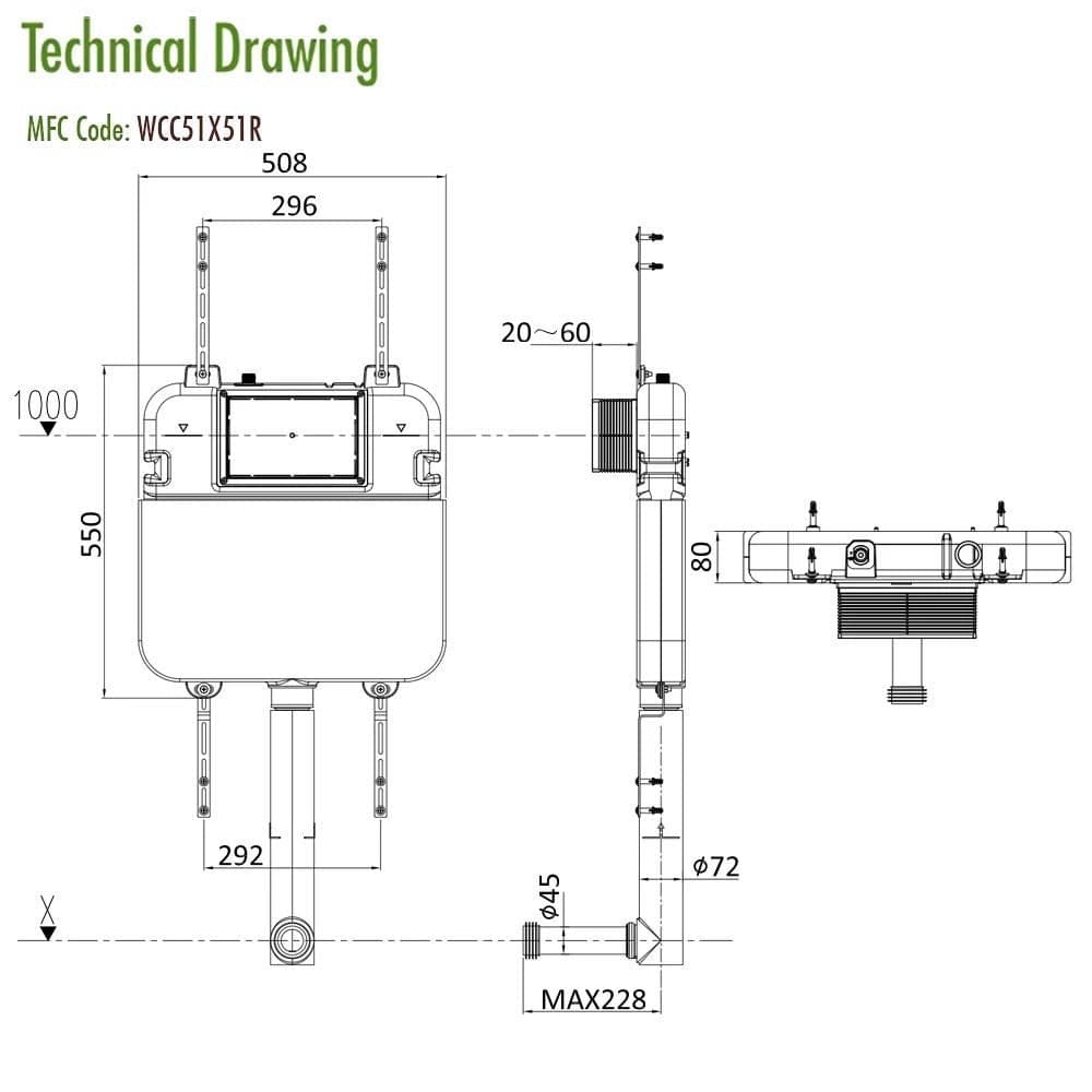 Crosswater Concealed Cistern Crosswater Dual Flush Slimline Concealed Cistern Set with Flush Plate  - 508 x 80 x  550mm