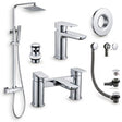 Aquarius Bathrooms Exposed Shower Set Chrome Aquarius Hydro Complete Shower Brassware Pack with Basin Mixer, Bath Mixer & Round Exposed Shower