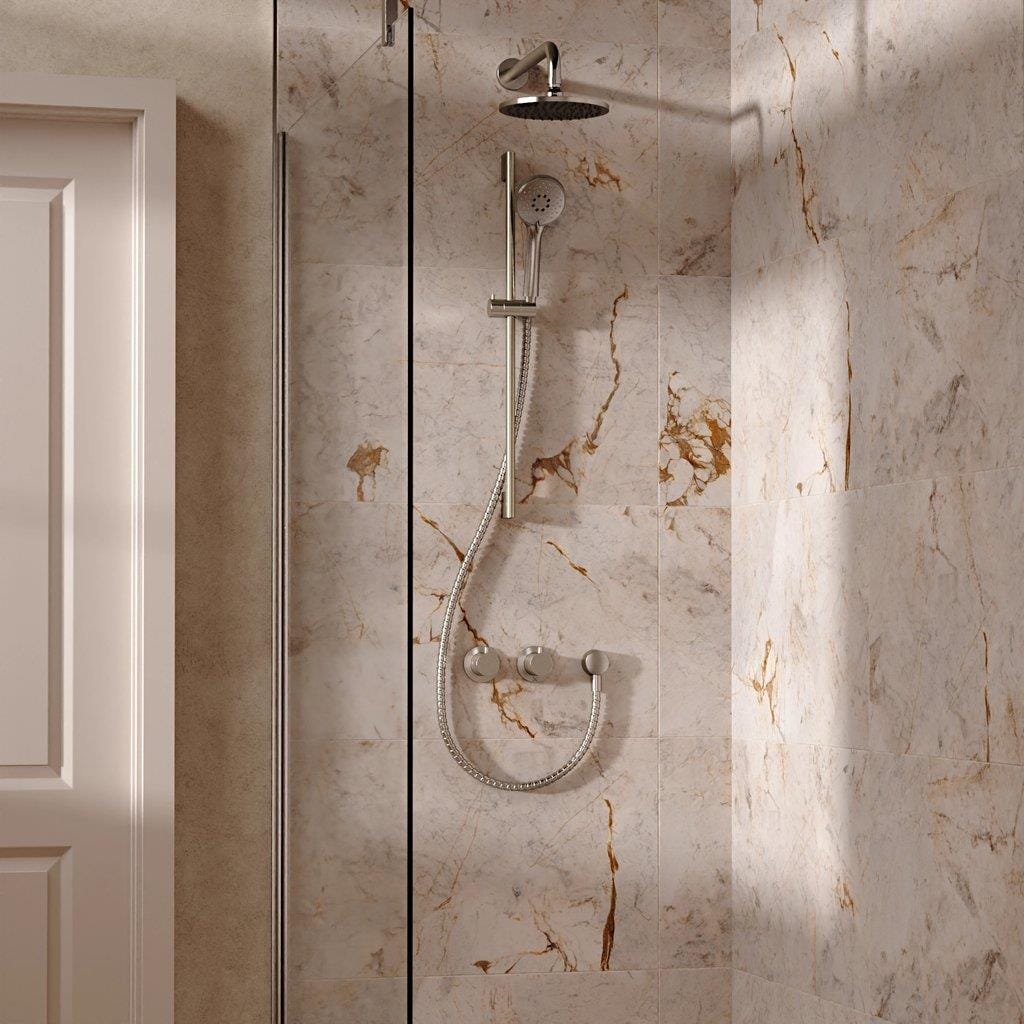 UK Bathroom Store Concealed Shower Set Brushed Nickel / Wall Arm / 200mm Crosswater Module Shower Set 2 with Riser Rail Kit and Overhead Shower
