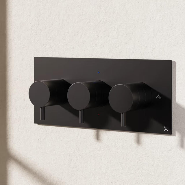 Crosswater Concealed Shower Valve Matt Black Crosswater MPRO 3 Outlet, 3 Handle Landscape Concealed Thermostatic Shower Valve