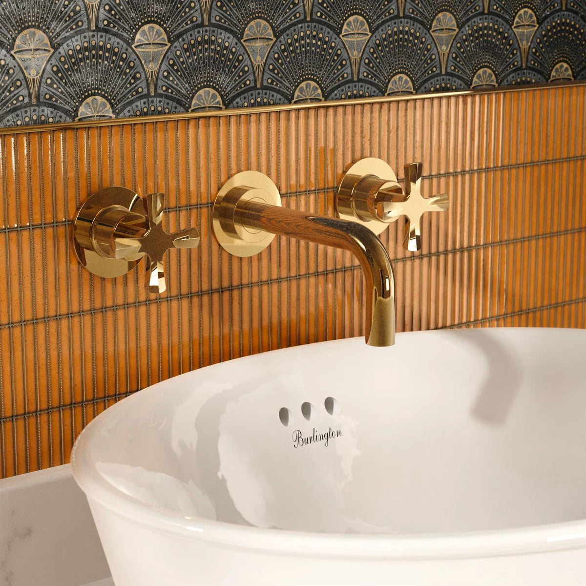 Burlington Wall Mounted Basin Tap Gold Burlington Riviera Wall Mounted 3 Hole Basin Mixer Tap