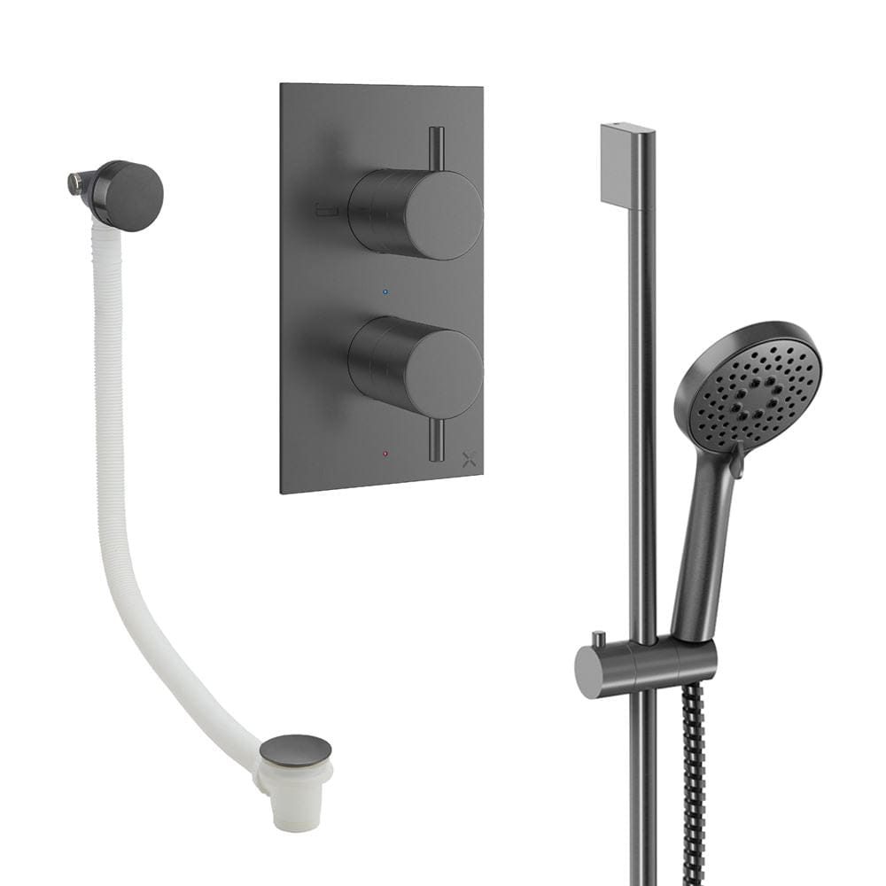 Crosswater Concealed Shower Set Slate Crosswater Design 2 Handle 2 Outlet Shower Set 6 with Slide Rail Kit and Overflow Bath Filler